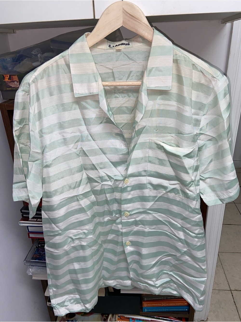 Vintage Lapidus Men’s Mint & White Striped Short-Sleeve Shirt